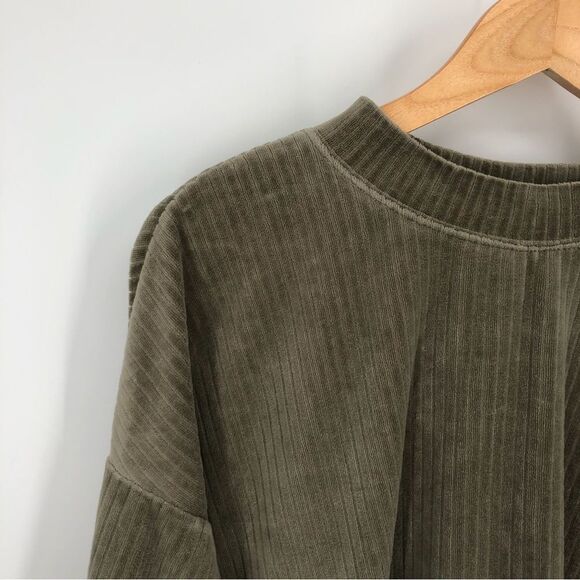 H&M Boxy Sweatshirt Womens Large Green Ribbed Velour Velvet - Picture 2 of 9